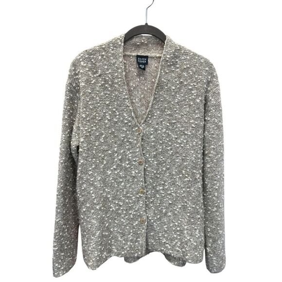 Eileen Fisher Merino Wool Bouclé Button Cardigan Sweater Women’s S Cream Tan - Picture 4 of 9